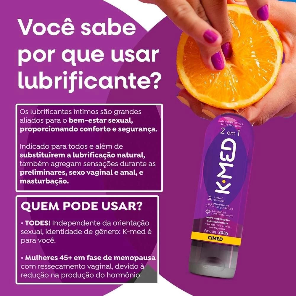 Kit c/ 2 unidades Gel Lubrificante Íntimo K-med 2 Em 1 200ml