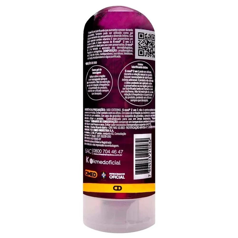 Kit c/ 2 unidades Gel Lubrificante Íntimo K-med 2 Em 1 200ml