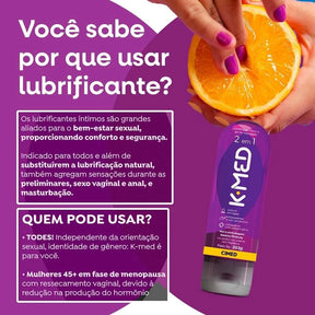 Kit c/ 2 unidades Gel Lubrificante Íntimo K-med 2 Em 1 200ml
