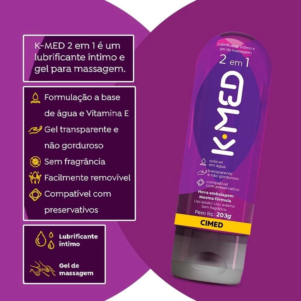 Kit c/ 2 unidades Gel Lubrificante Íntimo K-med 2 Em 1 200ml